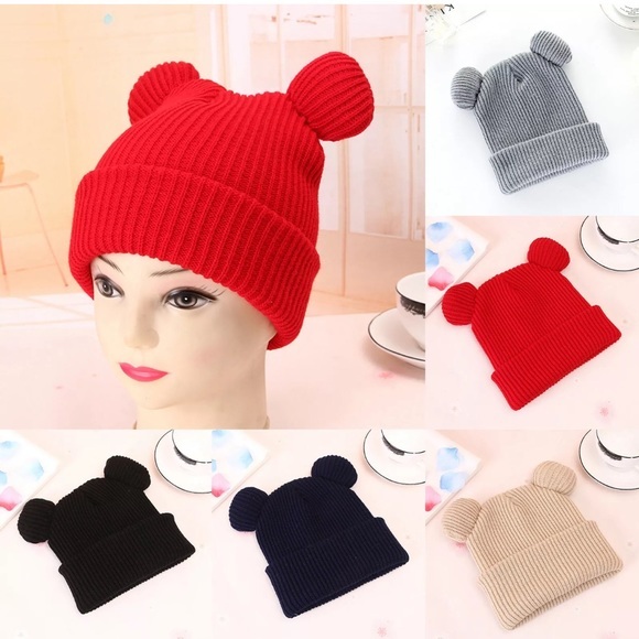 HOST PICK✨DOUBLE POM POM KNIT BLACK OR RED BEANIE-EARS‎ - Picture 2 of 8